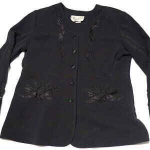 Vintage Black Cat Los Angeles Satin & Lace Applique Blazer Sz XL